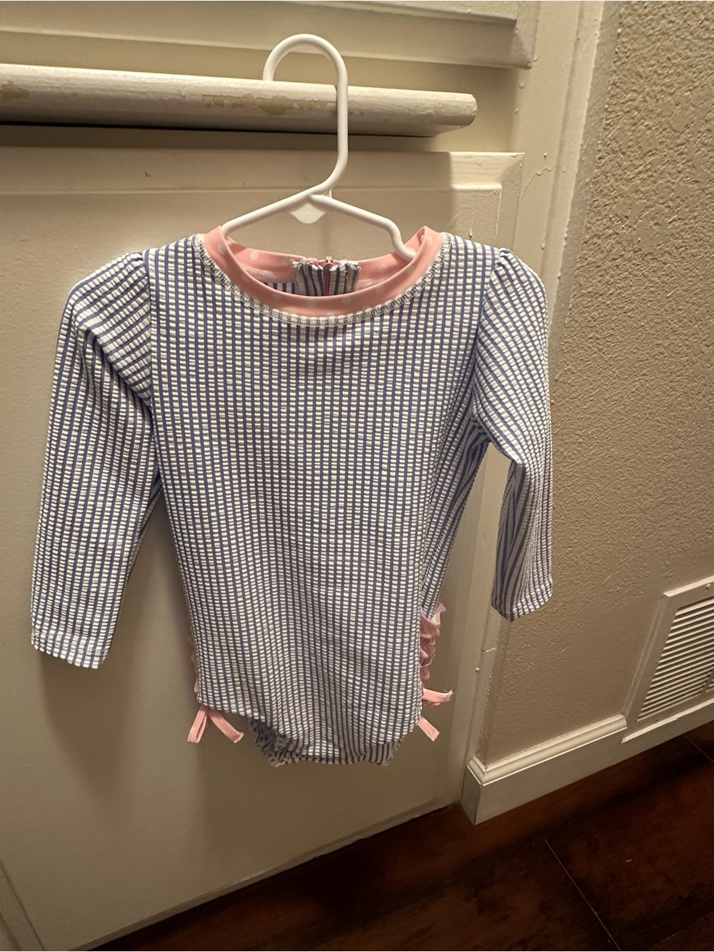 Ruffle Butts toddler (size 2t) swimsuit- Blue & White striped with long sleeves